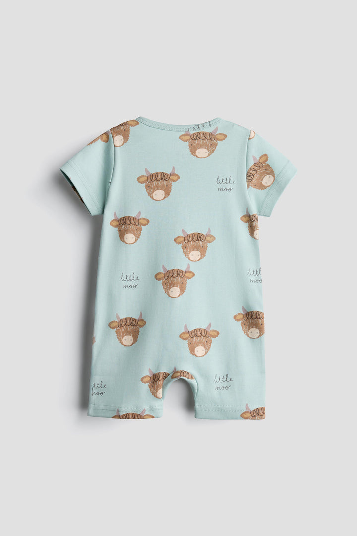 Baby Boys &amp; Girls Interlock Cotton Half Romper | Little Moo Print | 2 Pack