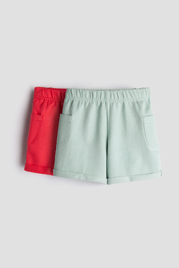 Everyday Comfort Kids’ Shorts –  Pack of 2 (Red and Mint Green)