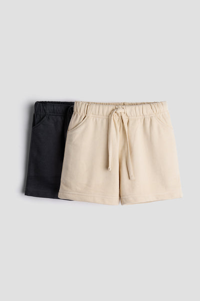 Everyday Comfort Kids’ Shorts – Pack of 2 (Beige & Black)