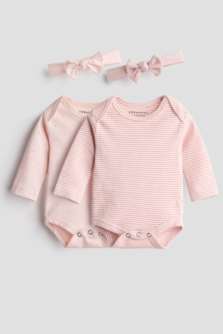 Pink Stripe & Dots 2-Pack Onesies with Bow