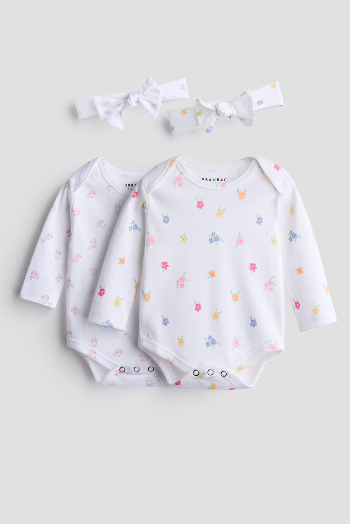 Urbanrac Floral Bloom 2-Pack Onesies + Bows