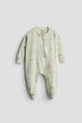 2 Way Double Zipper Sleepsuit In Sage Green For Babies