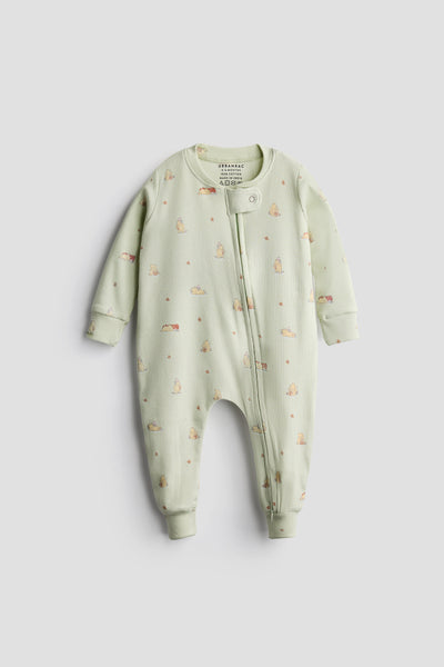 2 Way Double Zipper Sleepsuit In Sage Green For Babies