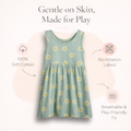 Pastel Aqua Green Floral Sleeveless Cotton Dress for Little Girls