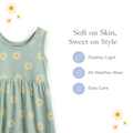 Pastel Aqua Green Floral Sleeveless Cotton Dress for Little Girls