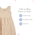 Beige Heart Print Sleeveless Cotton Dress for Little Girls
