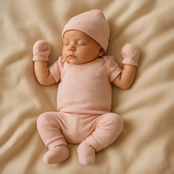 100% Cotton Onesies and Pant Set| 7 - Piece Newborn Essentials Set – Pink Daisy