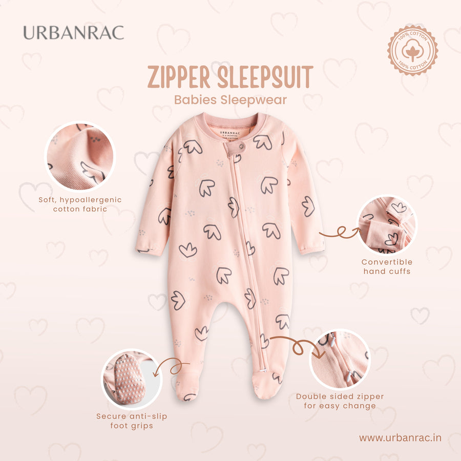 2 Way Double Zipper Sleepsuit with Feet For Babiesr | Unisex | Peachy