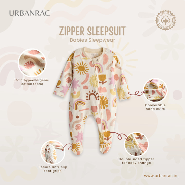 100% Cotton Baby Zipper Sleepsuit with Feet | Babies Sleepwear | Just Fun