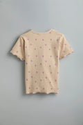 100% Cotton Co-Ord Set for Toddlers | Beige purple floral - Urbanrac