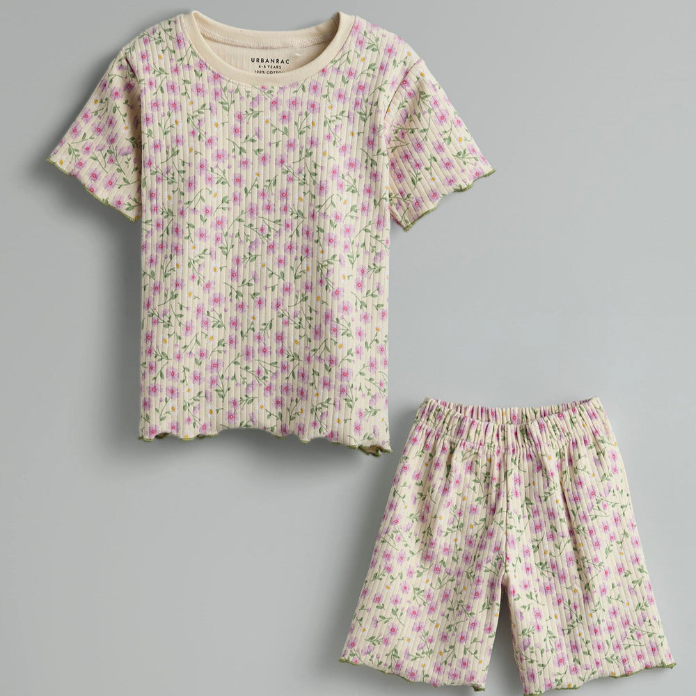 100% Cotton Co-Ord Set for Toddlers | Floral Off-White - Urbanrac