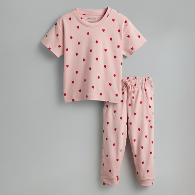 GOTS Certified Organic Cotton Sleepwear Set for Toddlers| Heart Print
