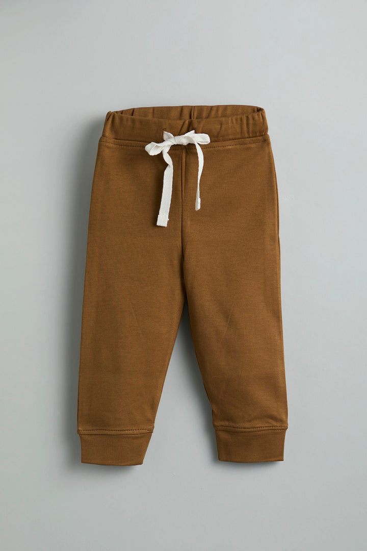 GOTS Certified Organic Cotton Brown Baby Pants With Drawstring