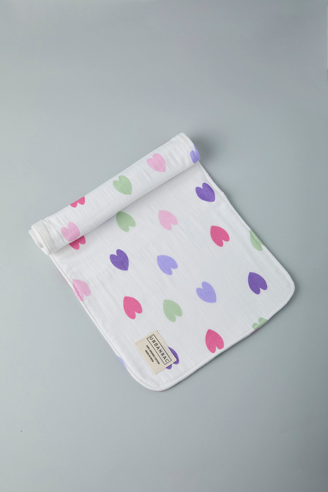 GOTS Certified Organic Cotton Baby Burp Cloth - Hearts Print