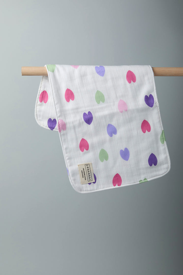 GOTS Certified Organic Cotton Baby Burp Cloth - Hearts Print