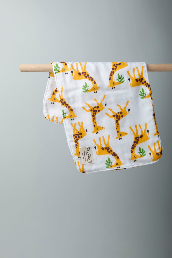 GOTS Certified Organic Cotton Baby Burp Cloth - Giraffe Print