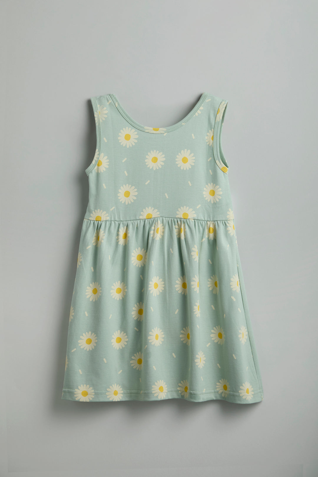 Pastel Aqua Green Floral Sleeveless Cotton Dress for Little Girls