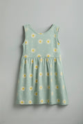 Pastel Aqua Green Floral Sleeveless Cotton Dress for Little Girls - Urbanrac