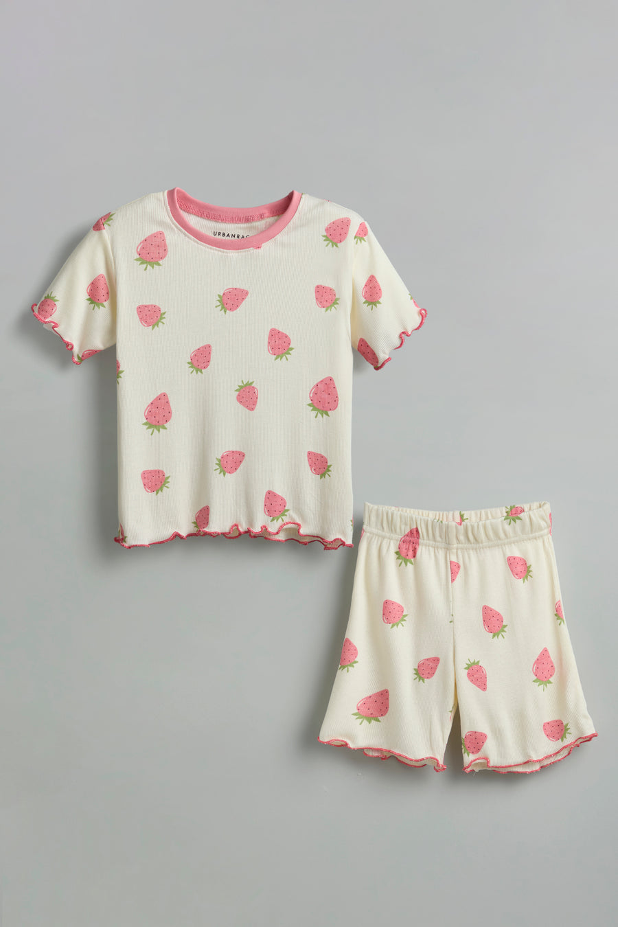 100% Cotton Peachy Strawberry Print Co-Ord Set - Urbanrac