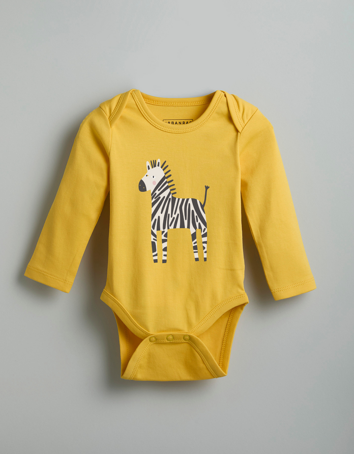 GOTS Certified Organic Cotton Full Sleeves Onesies | Yellow Giraffe Print