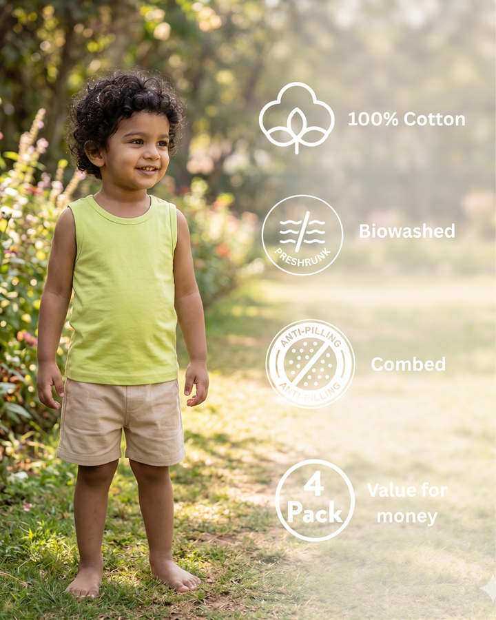 Everyday Brights 4-Pack Sleeveless Vest Set | 100% Cotton | Baby &amp; Toddler Boys