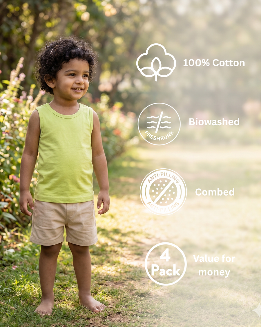 Everyday Brights 4-Pack Sleeveless Vest Set | 100% Cotton | Baby & Toddler Boys