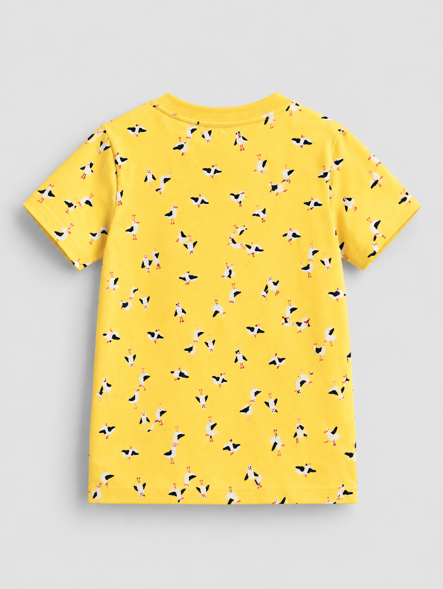 Yellow Seagull Print Cotton T-Shirt for Kids